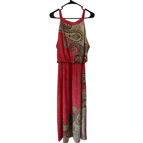 Chico's Coral Paisley Halter Maxi Dress Size 2 Excellent - Picture 3 of 4